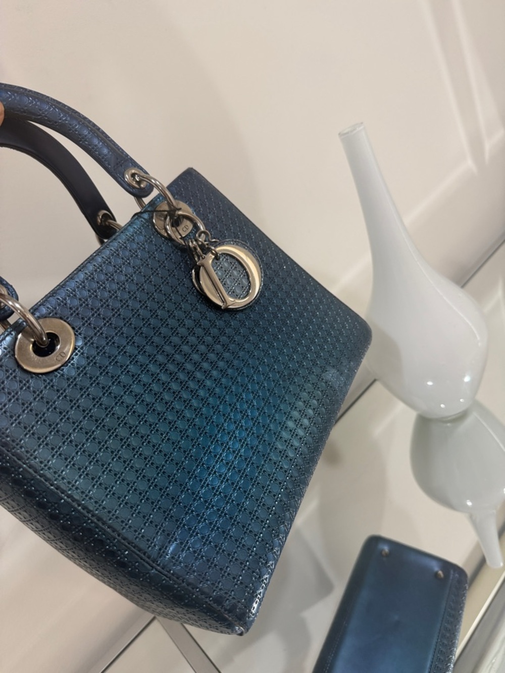 Authentic Patent metallic Lady Dior blue bag - Picture 5 of 16